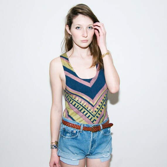 Chevron Racerback Tank in Rose and Gold on Navy