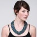 Hand Printed Snakeskin Fabric Necklace in Dark Teal, Gold, and Magenta