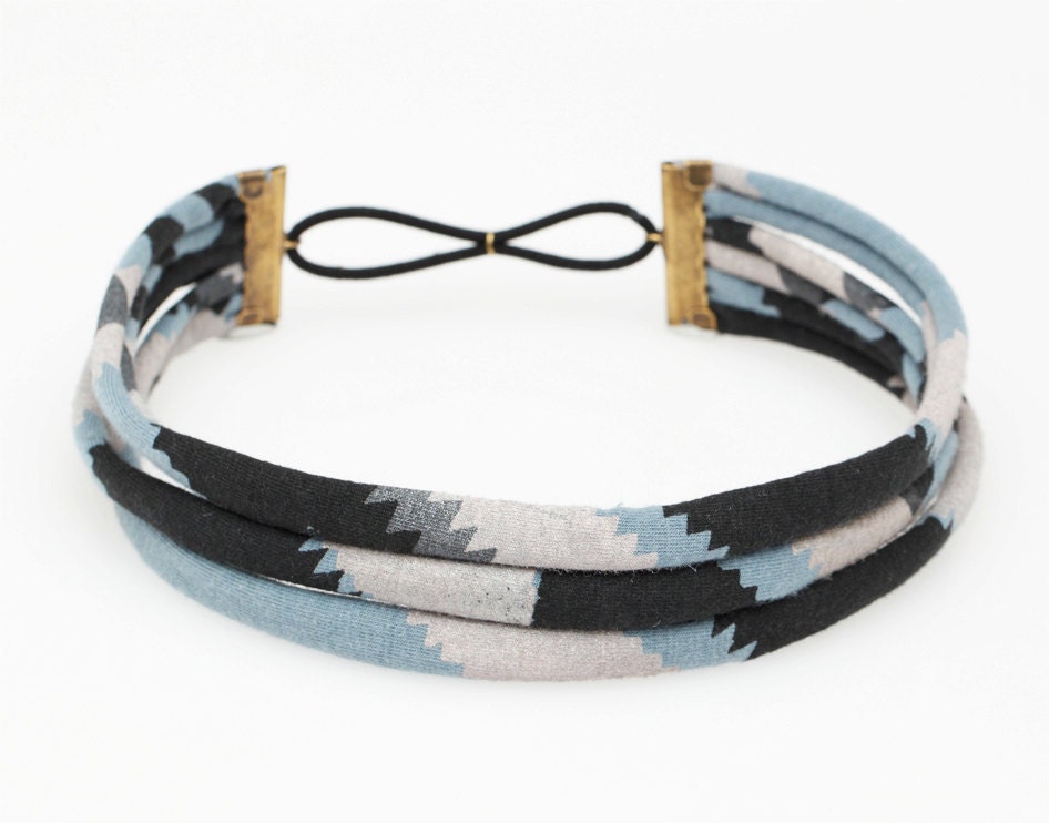 Hand Printed 'Zigzag' Headband in Black, Pink and Slate