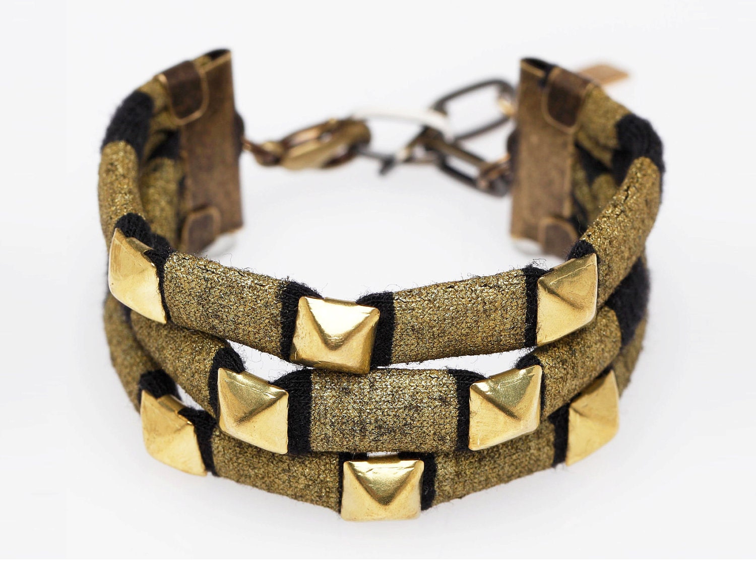 Studded Cuff Bracelet in Gold on Black