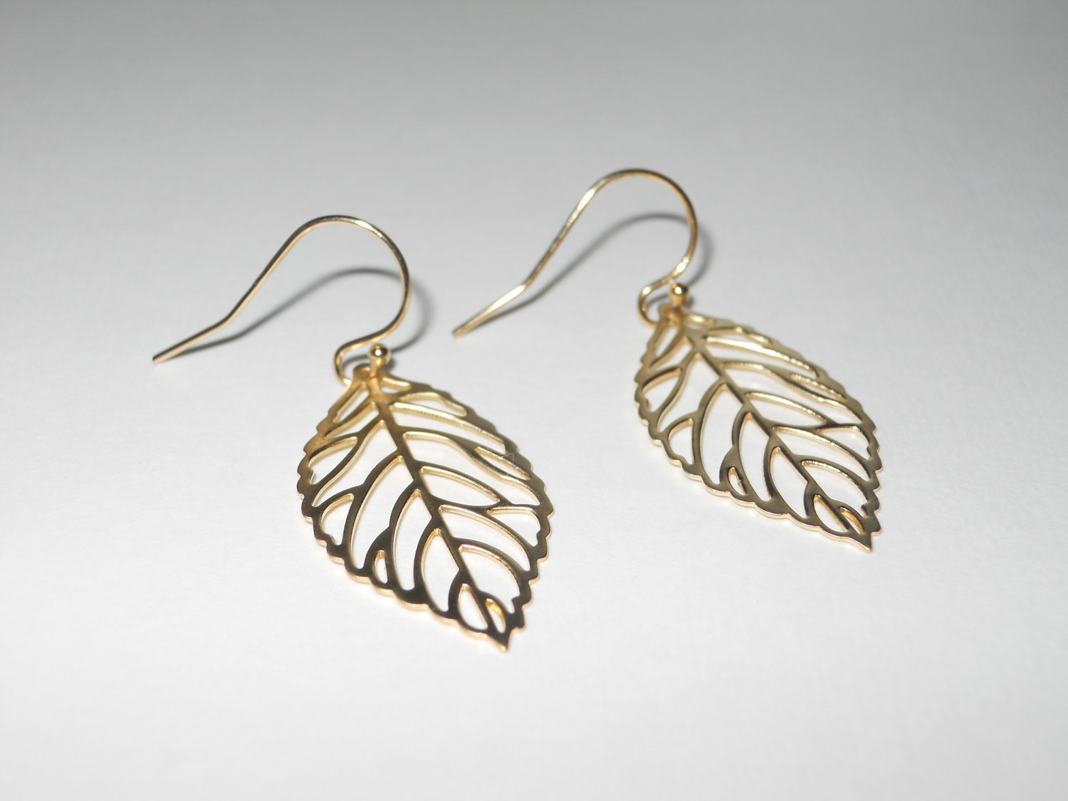 Delicate Leaf Dangle Earrings in Gold - Perfect Gift - morganprather