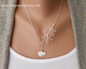 Bud Branch and Detailed Bird Lariat - Dainty Pendants - Sterling Silver Fine Cable Chain - morganprather