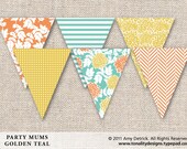 DIY Printable Pennant Banner: Party Mums (Golden Teal)