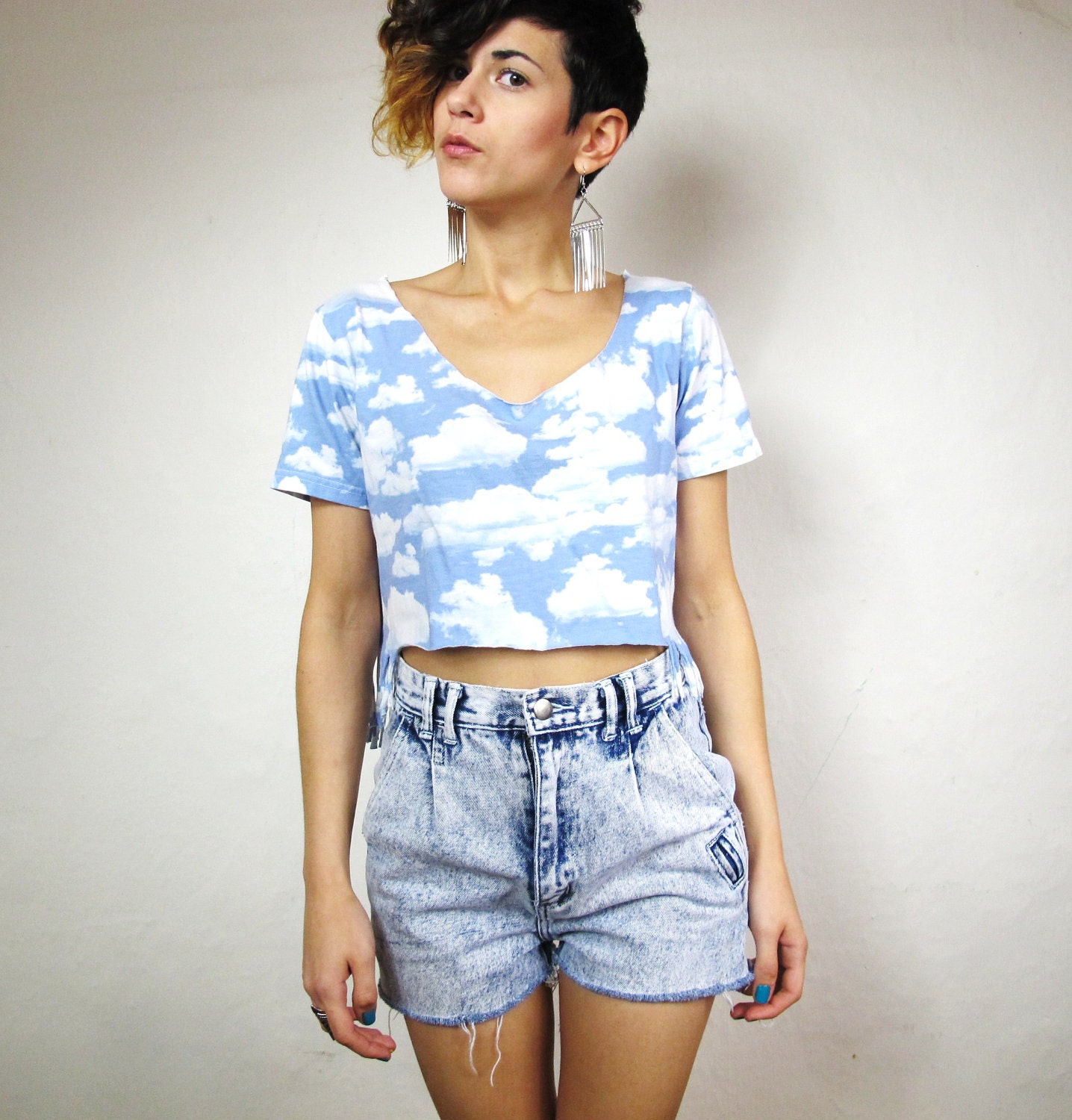 Cloud Print Fringe Crop Top (XS/S)