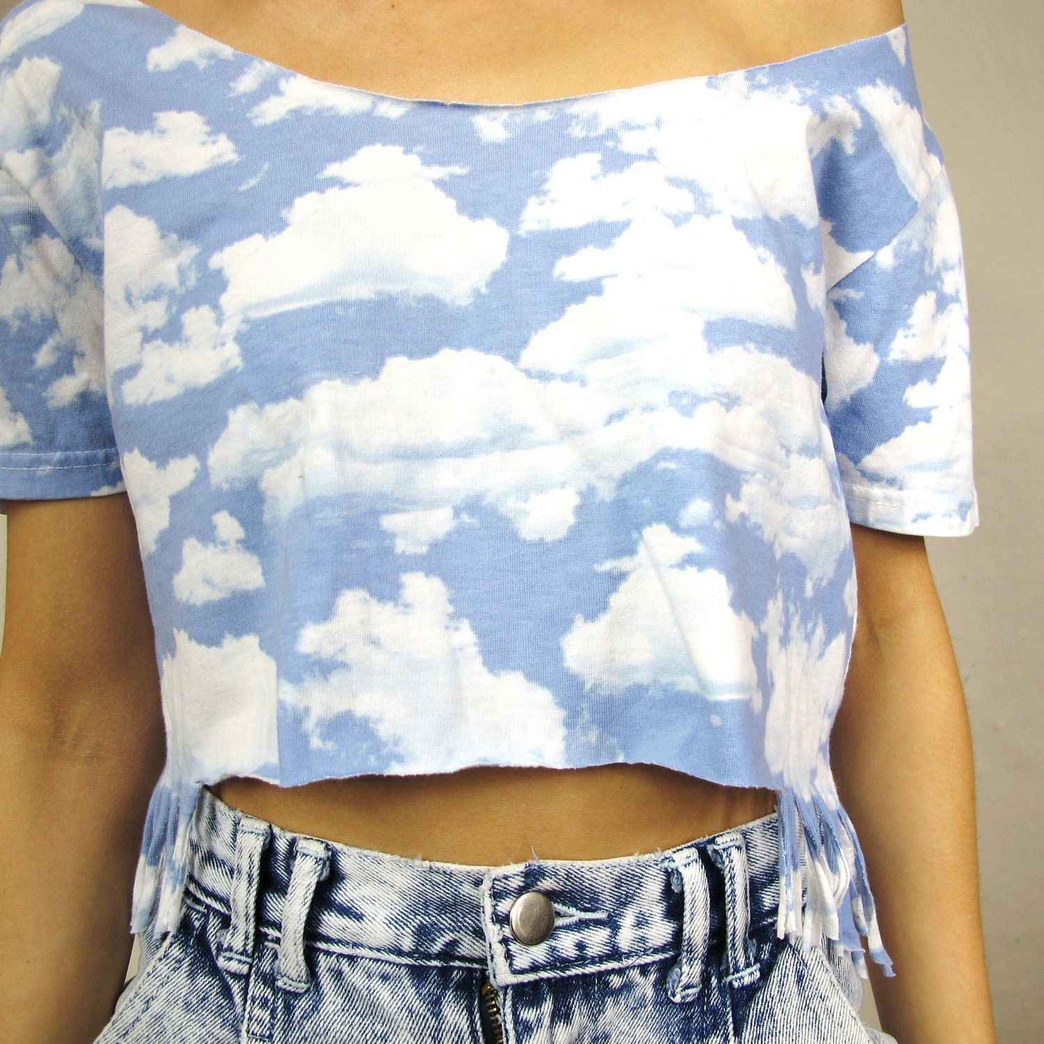Cloud Print Fringe Crop Top (XS/S)
