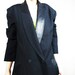 80s Minimalist Black Wool Tuxedo Blazer with Leather Collar (M/L)