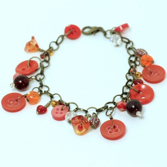 La-La-Love red charm and button bracelet