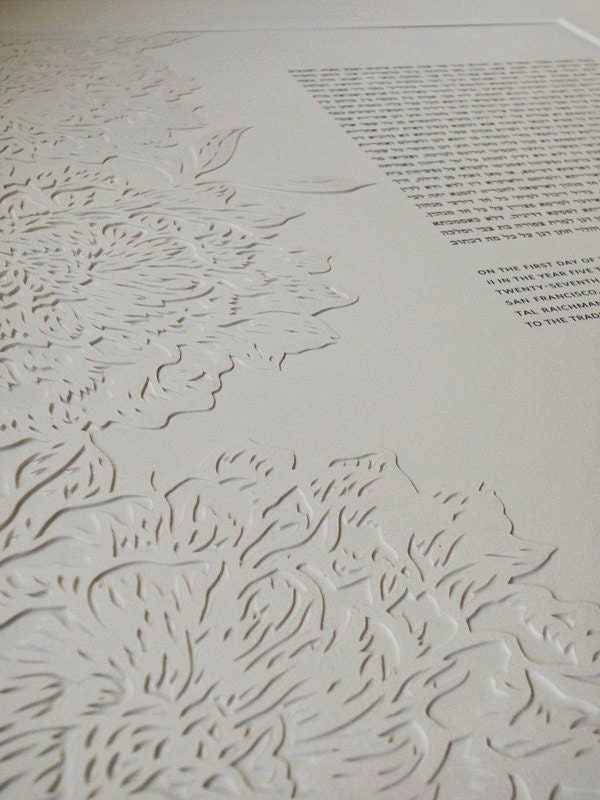 Papercut Ketubah - Peonies