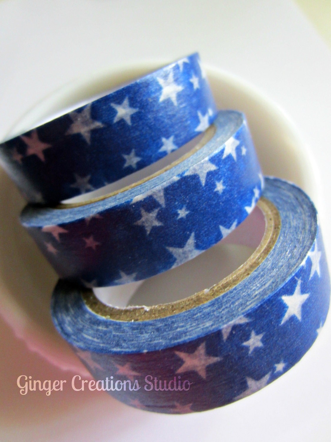 Summer Washi Tape Blue Stars Japanese Masking Tape Americana July 4th Memorial Day - GingerCreations