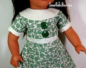 18 inch Doll Clothes American Girl Doll Dress Heritage 1930 s Style  Green Floral  Dress with Ivory Collar