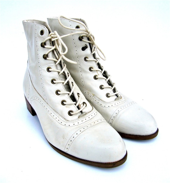 white lace up granny boots
