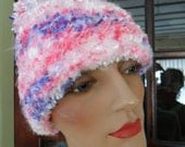 Hand Crocheted Confetti Hat in Pastel Pinks Blues and White