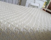 King Size(118in x 98in)  Bernat  Hand Crochet  'SPRING BUD' Afghan Blanket -Off White Cozy Cover