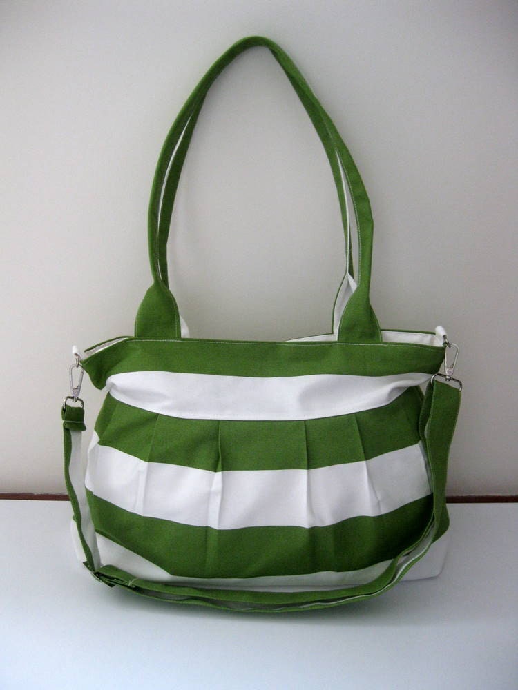 Sale % 10 off-Green Bag-Pleated Bag-Large-Double Straps and Adjustable to Straps-6 Large Pockets-Zipper Clouse