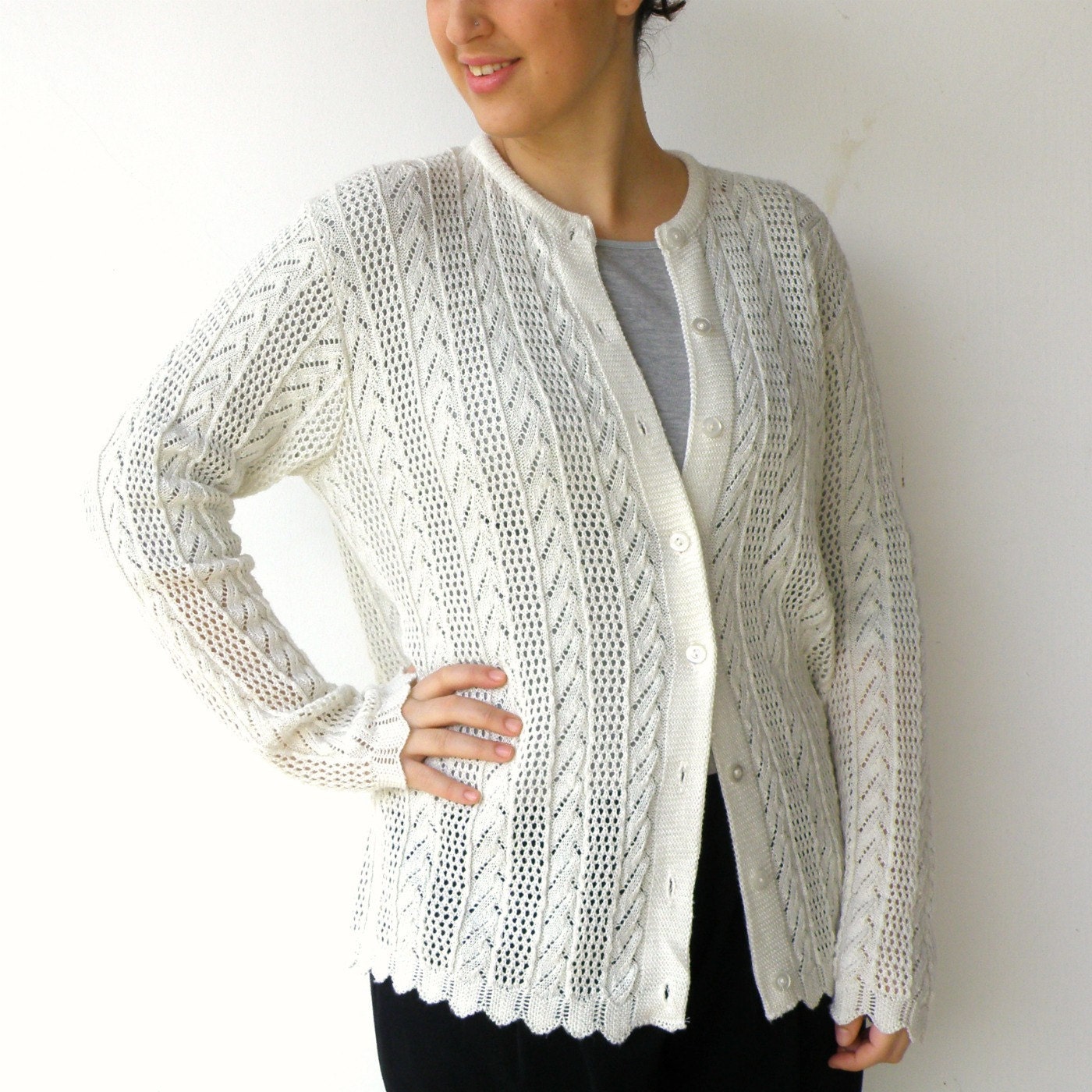 Vintage Snow White Knit Lace Cardigan