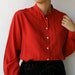 Vintage Tomato Pleated Button-Up Blouse