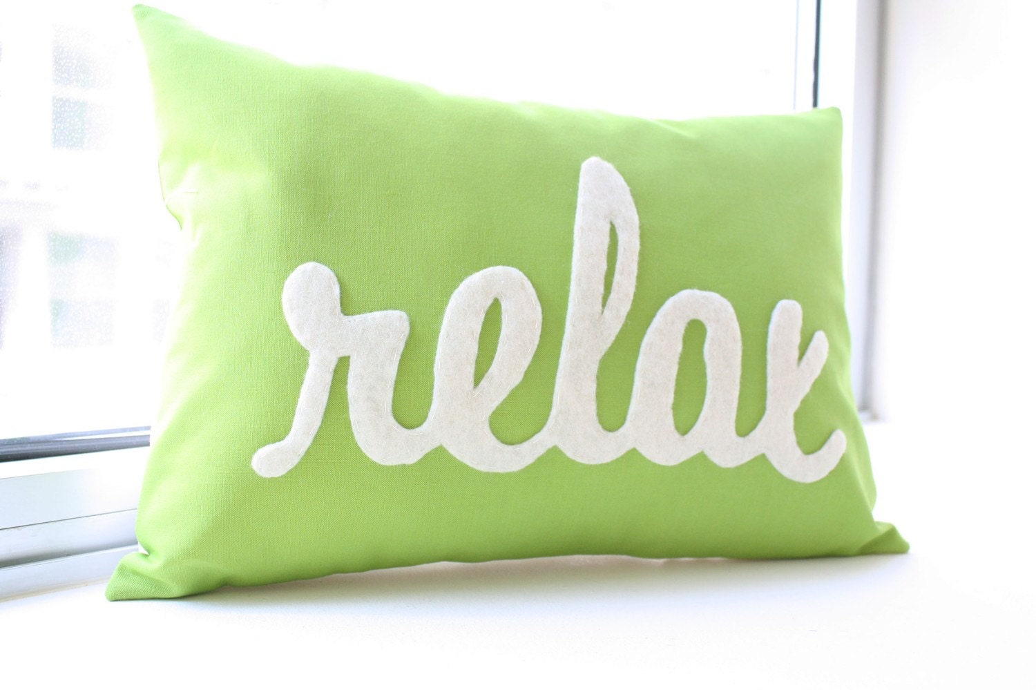 Relax Pillow in Script - Apple Green - HoneyPieDesign