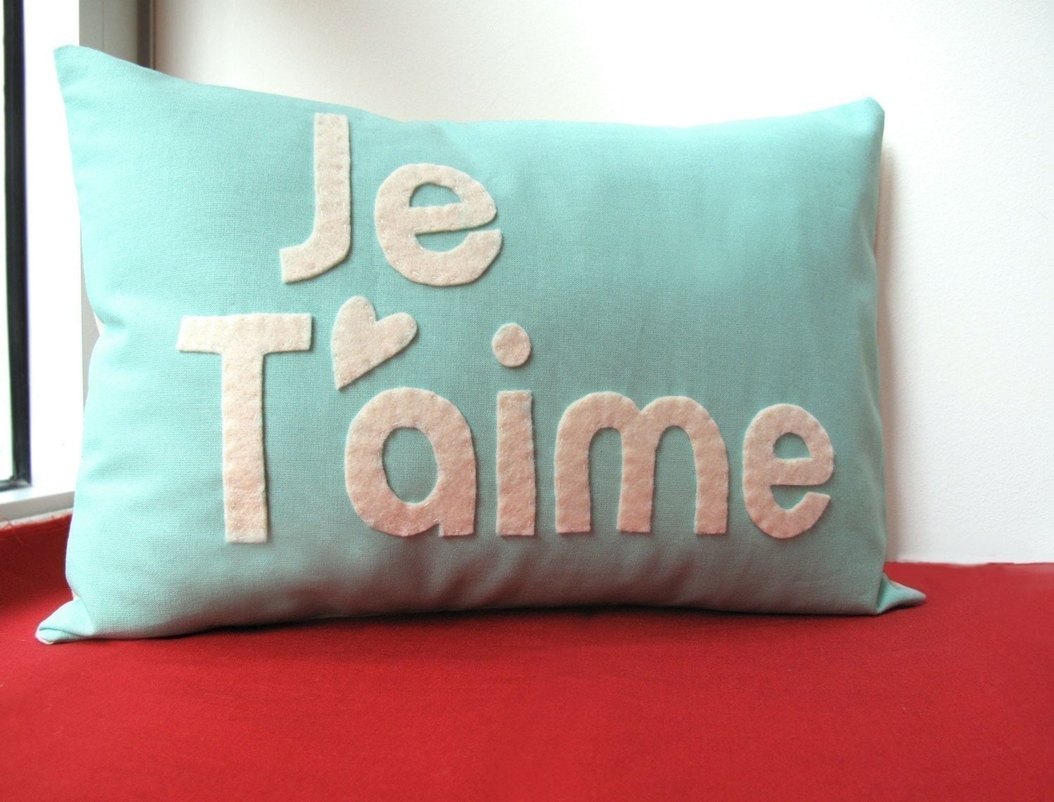 Je T'aime Pillow in Light Teal