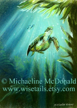 Sea Turtle painting art print by Michaeline 8x10 inches