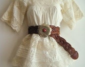 vintage 1960s / 1970s moroccan belt, braided leather etched giant star of David and coral pink stone