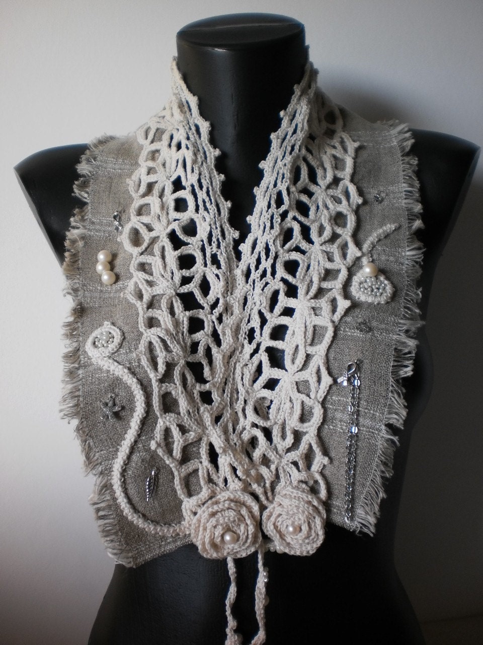 REDUCED Indian Summer - Scarf - Collar  - Wearable Art - Lace - Spring Fashion - levintovich