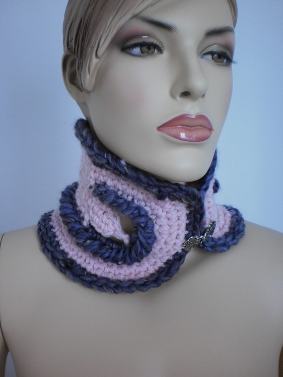 Pink and Plum Freeform Scarf  Neck warmer