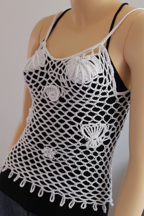 Cotton White Crochet Tank Top Summer Women