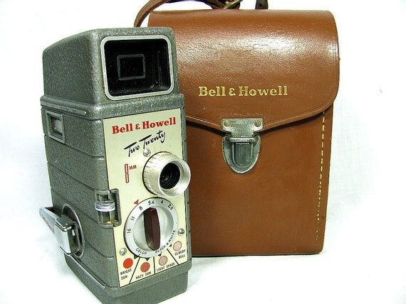 1950s Bell and Howell TWO TWENTY 8MM MOVIE CAMERA with Leather Case