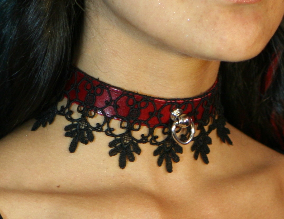 Liquid Nymph - Patrice Red Leather Fetish Collar