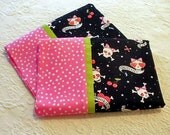 Pillow Cases Skulls and Hearts  - Handmade Cotton Pillowcases - Two - Standard/Queen - Pink and Black