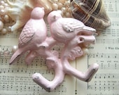 Wall Hook - Double hook - Shabby and Distressed - Jewelry Holder - Cast Iron - Cottage Chic/ Pastel Pink