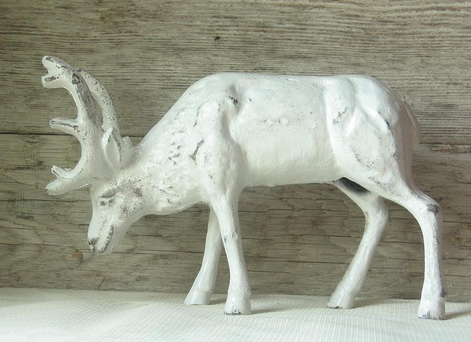 Last One --- Cast Iron Moose/Deer Doorstop Painted in Rustic White