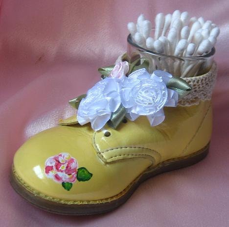 Shabby Chic Yellow Baby Shoe Holder
