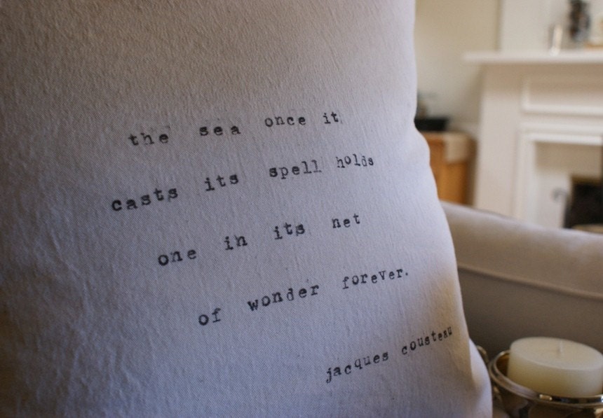 Vintage Typewriter Series (small type) Pillow Cover: Jacques Cousteau