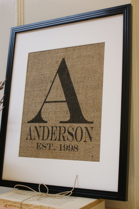 Engagement and Wedding Monogram Burlap Artwork