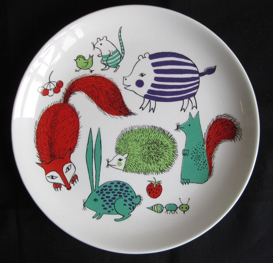 Vintage 60s Arabia Finland Children's Plate Animals