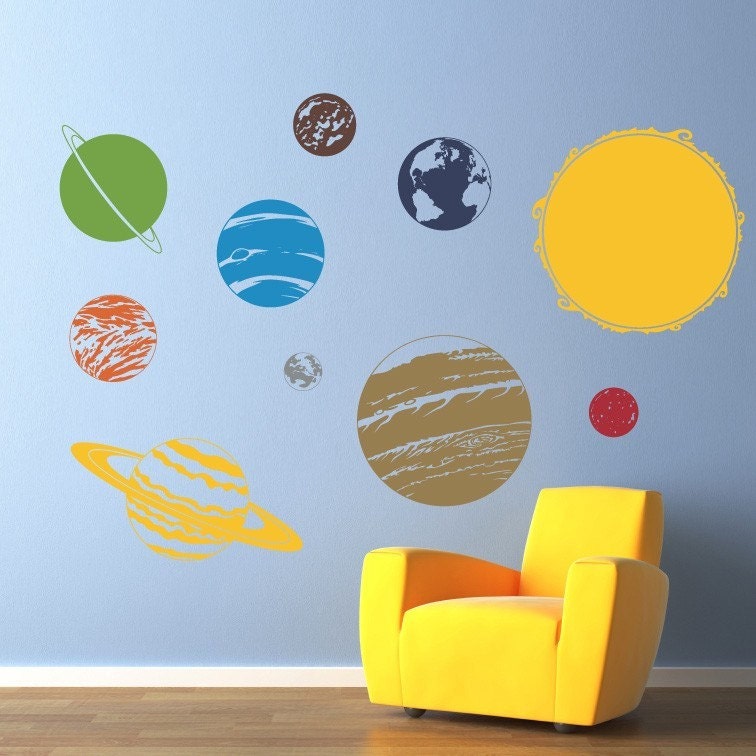 Solar System with Sun Vinyl Wall Decal - Children Wall Decals