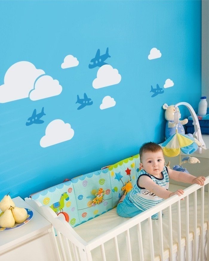 Airplanes in the Sky Decal Set - Kids vinyl Wall Sticker