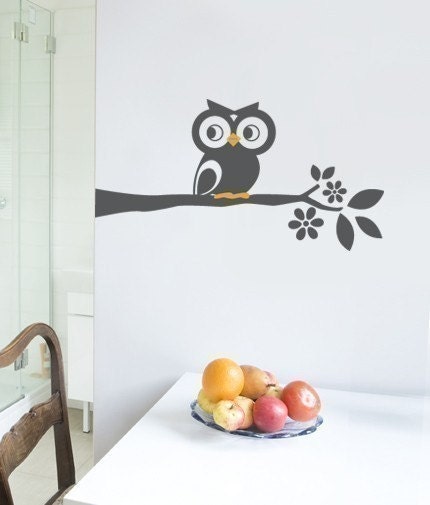 Owl on a Branch Decal - Cute Vinyl Wall Sticker