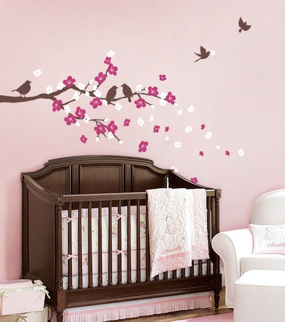 Cherry Blossom Branch with Birds - Kids Vinyl Wall Sticker Decal Set