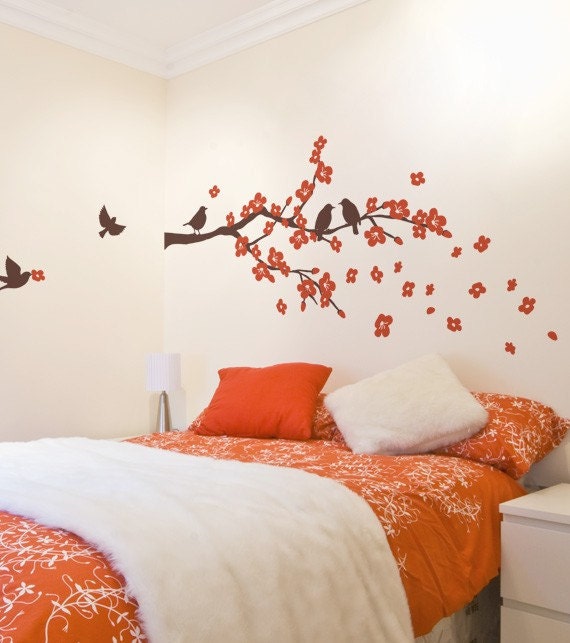 Cherry Blossom Branch with Birds - Kids Vinyl Wall Sticker Decal Set
