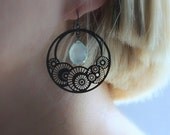 Aqua Gemstone Earrings Laser Cut Jewelry Black Spiral Beach Ocean, Nautilus