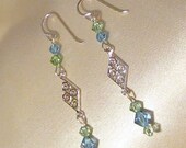 Sterling Silver Filigree Diamond Earrings With Crystal Beads