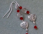 Sterling Silver Heart and Red Crystal Earrings - Set 2
