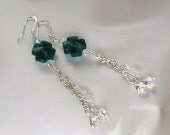 Emerald Green Crystal Clover Earrings with Sterling Silver Wires