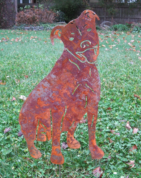 Pit Bull Garden Stake / Pitbull / Memorial / Pet Stake / Dog Breed Garden Stake / Cut Out / Metal / Rusty / Spike / Shadow / Silhouette