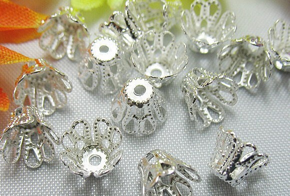 100pcs Silver plated - Bell flower filigree bead caps 5x6mm