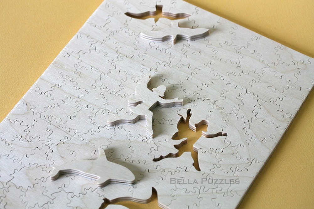 Jigsaw Puzzle, handcut, wood, wooden, personalized, custom, figurals, 109 pieces, 6 x 10 inches - FAIRY BOAT