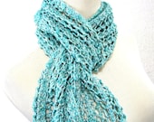 Cool Green Hand Knit Scarf - One of a Kind