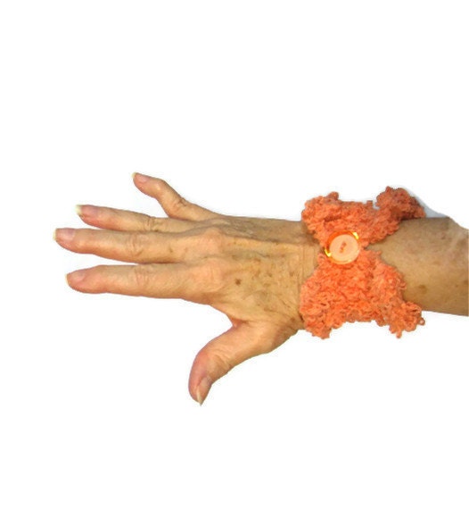 Hand Knit Cuff/Bracelet - Orange Peach